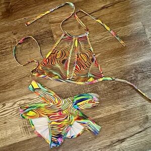 iHeartRaves Multicolor Rainbow Swirl Bikini Set Size OS/Small